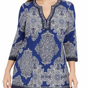INC International Concepts Tunic Blue/White/Black Size Medium EUC